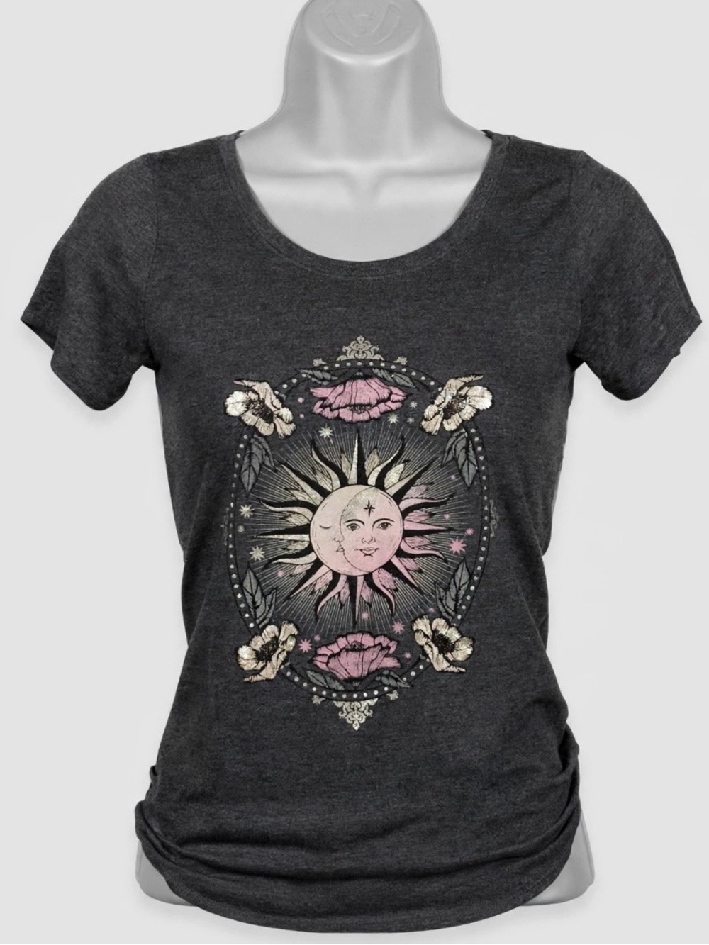 Lucky Brand Charcoal Tee with Pink Sun & Moon Graphic
